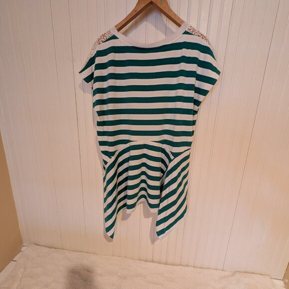 Anthropologie Little Yellow Button crochet shoulder green & white stripes  sz XL - Picture 6 of 9